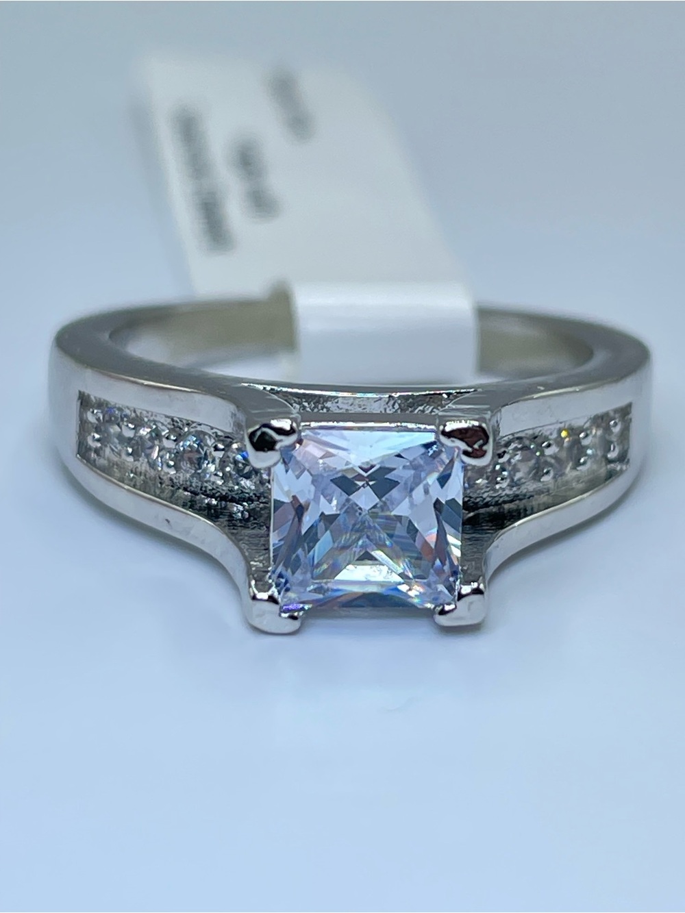 Swarovski Crystal Elements White Princess Cut Crystal Ring Sz 8 Bridal